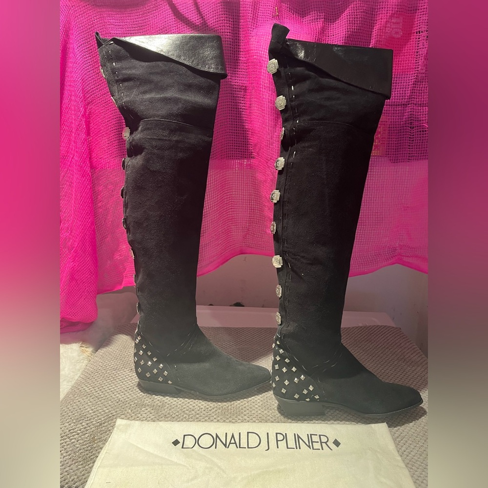Donald J. Pliner Black Over-the-Knee Boots with Studded Details